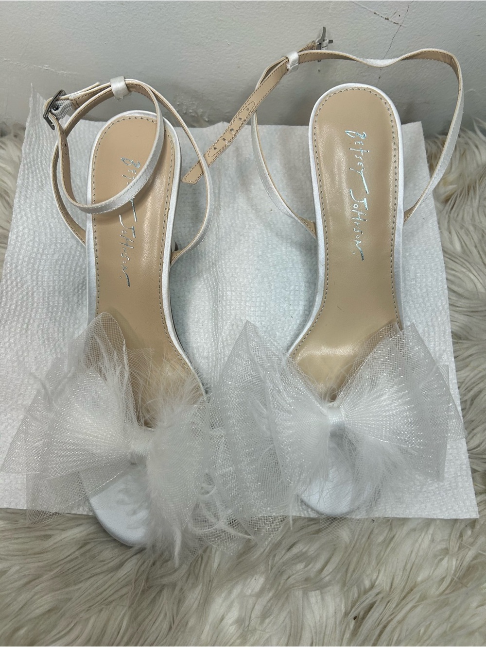 Betsey Johnson White Tulle Bow Ankle-Strap Heels